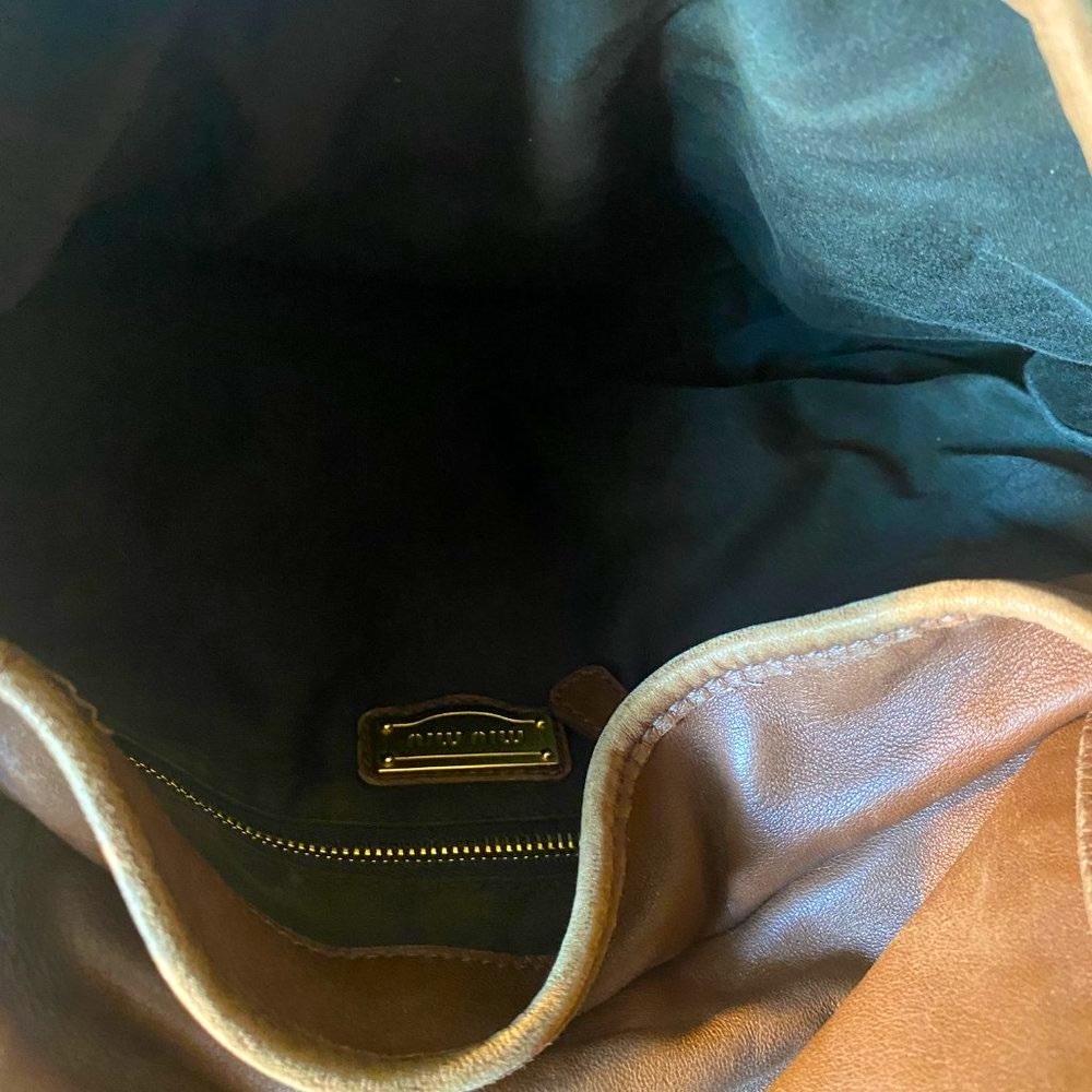 Miu Miu Brown Leather Pleated Hobo Bag - Picture 7 of 7